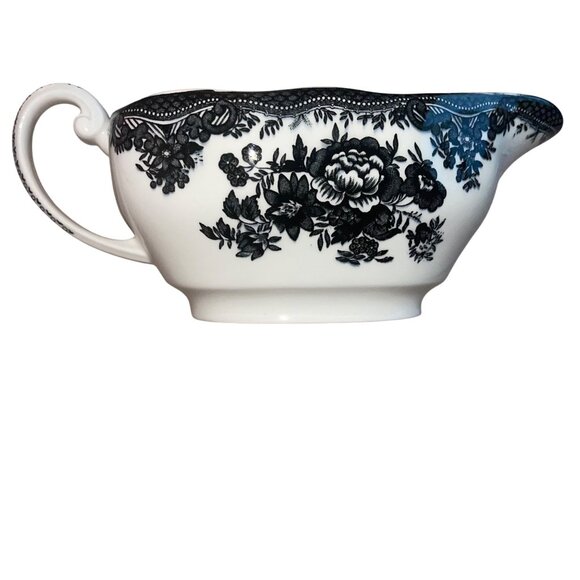 Johnson Brothers Asiatic Pheasant Black Gravy Boat And Saucer - Picture 3 of 7